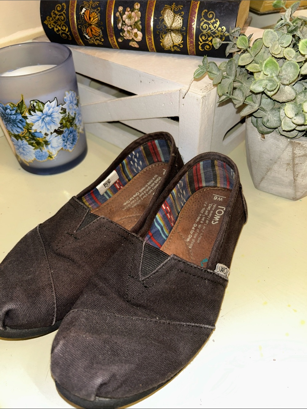 Toms Women's Dark Brown Canvas Slip-On Loafers